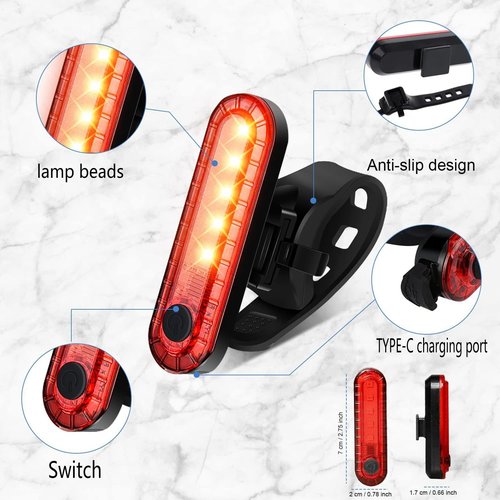 Hilngav 4 Pack Bike Tail Light, Bicycle Rear Light USB-C Rechargeable LED Cycling Safety Flashlight with 4 Light Mode for Road Mountain Night Riding & Adults Men Women, Reflectors Accessories
