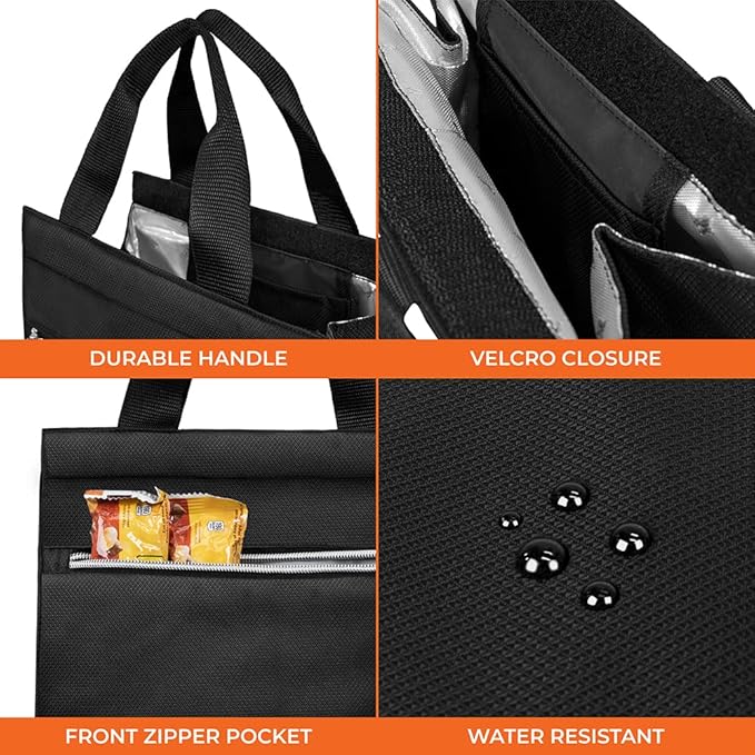 opux Lunch Bag for Women, Insulated Lunch Box Tote for Girls Kids Adult School Work, Reusable Womens Lunch Tote for Office Travel, Cute Small Lunch Tote, Fits 12 Cans - Black