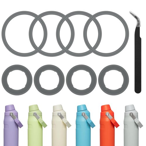 Mokoart Set of 4 Replacement Gasket for Stanley IceFlow Fast Flow Water Bottle, Silicone Sealing Ring Parts for Stanley 16/24/36/50 Oz Bottle Spout Lid, Compatible with Stanley Cup Accessories (Dark)