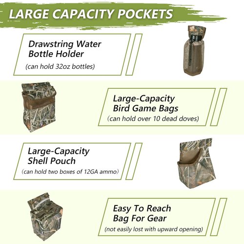 Dove Hunting Belt, Adjustable Field and Game Bag, Costomize Dove Belt with Shotgun Shell Pouch & Water Bottle Carrier, Hunting Accessories for Shooting, Dog Training, Fishing