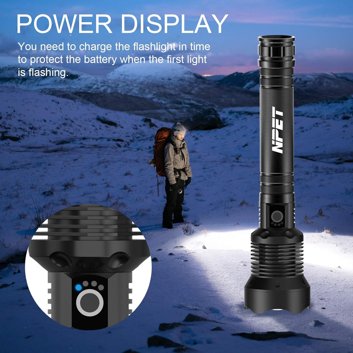 NPET T10 Car Flashlight 500 Lumens LED COB Light Solar Powered USB Rechargeable Tactical Multi-Function Torch Tool with 120dB Siren Window Breaker Seat Belt Cutter Compass for Camping