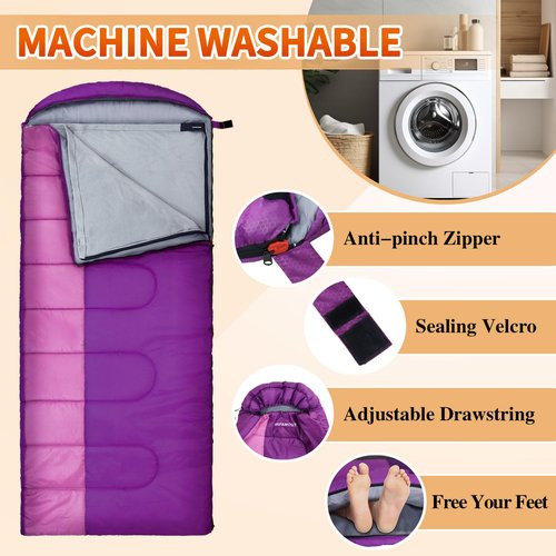 WKFAMOUT 0 Degree Sleeping Bags Waterproof with Fleece Liner XL for Adults Machine Washable Cold Weather Sleeping Bag with Compression Sack for 4 Season Camping