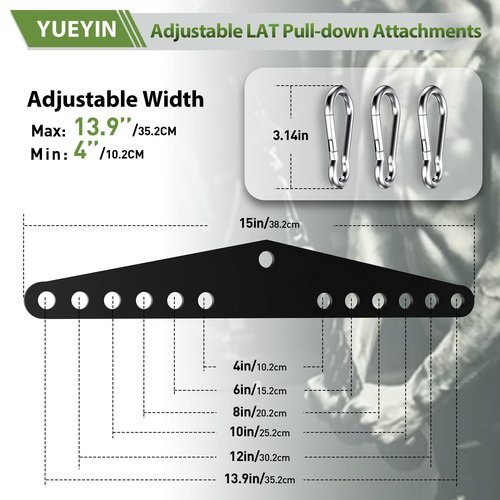 YUEYIN LAT Pull-Down Attachments, 6-Level Hole Adjustable, Cable Attachments for Gym, Compatible with Double or Single Exercise Handles, with 3 Strong Hooks, Black