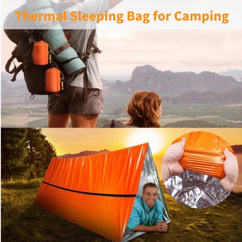 Emergency Sleeping Bag with Whistle, Portable Emergency Survival Bag, Lightweight Pocket Size Emergency Sleeping Bag, Waterproof Thermal Bivy Sack for Camping, Hiking (3)