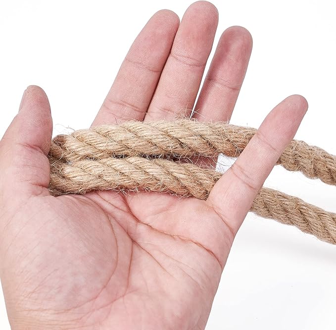 Jute Rope 1/2 Inch 50 Feet, Heavy Duty Natural Hemp Rope, Twisted Hemp for Crafts, Gardening, Bundling, Climbing, Hammock, Nautical, Tug of War, Railings, Home Decorating