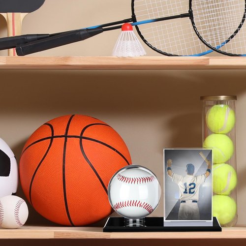 DoubleFill Acrylic Baseball Display Case for Ball and Cards Clear Base Ball Holder Ring Stand Set Centerpieces Protector Memorabilia Showcase for Official Size Baseball(Small)