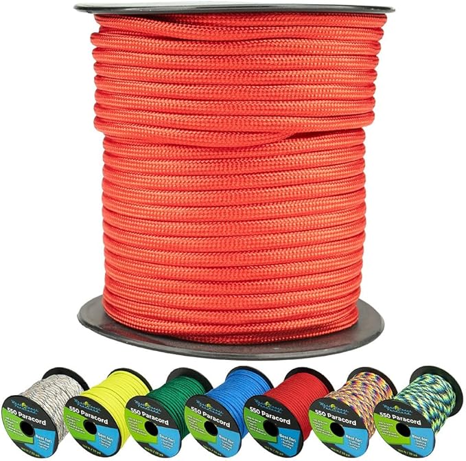 West Coast Paracord 550lb Paracord Spools – 7 Strand Type III Tactical Parachute Cord for Hiking, Camping, and Fishing – Red (100 ft)