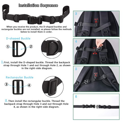 2 Pack Backpack Chest Straps,with 2 Quick Release Buckle,4 Slide Clips 10 Zipper pulls-Black US223