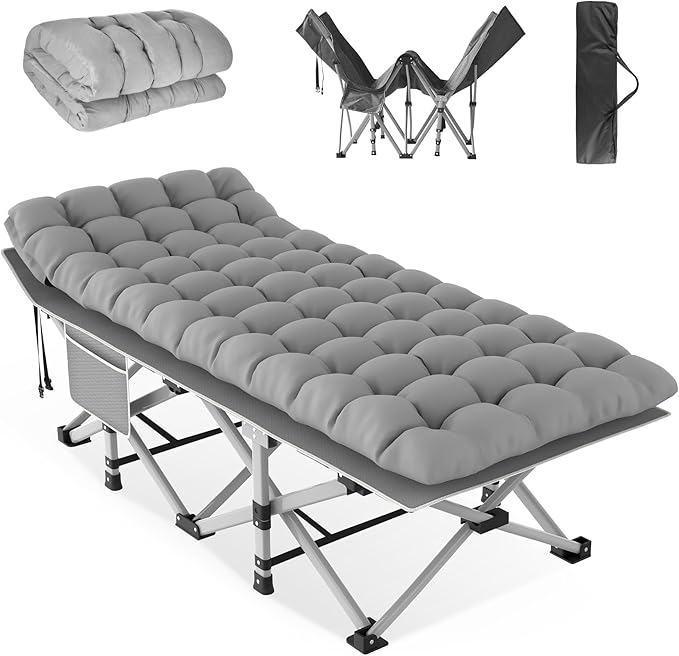ZENPETIO Camping Cot for Adults, Portable Foldable Camp Bed with Mattress & Carry Bag, Outdoor Sleeping Cots for Camping, Travel, Home, Office, 2025 Updated