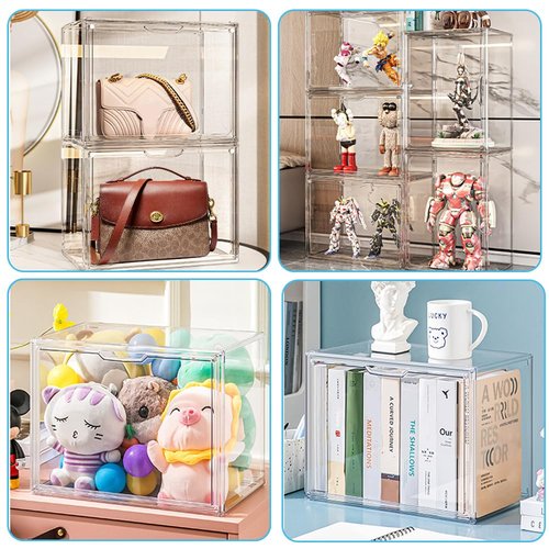 NETGOG Acrylic Football Display Case - Full Size Storage Box With Removable Built-in Stand, Clear Showcase With Magnetic Door for Memorial Sports Gloves (2 Pack)