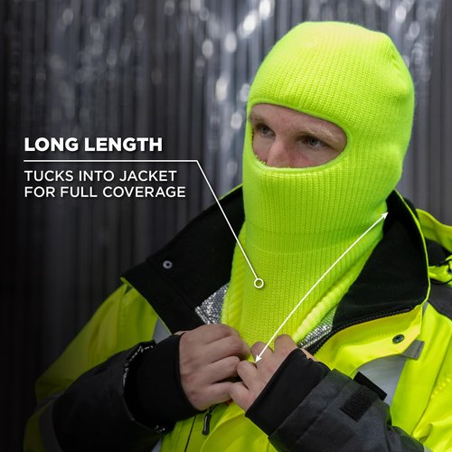 Ergodyne N-Ferno 6829 Balaclava Face Mask, 2-Layer Rib Knit Thermal Ski Masks, Hi Vis Lime