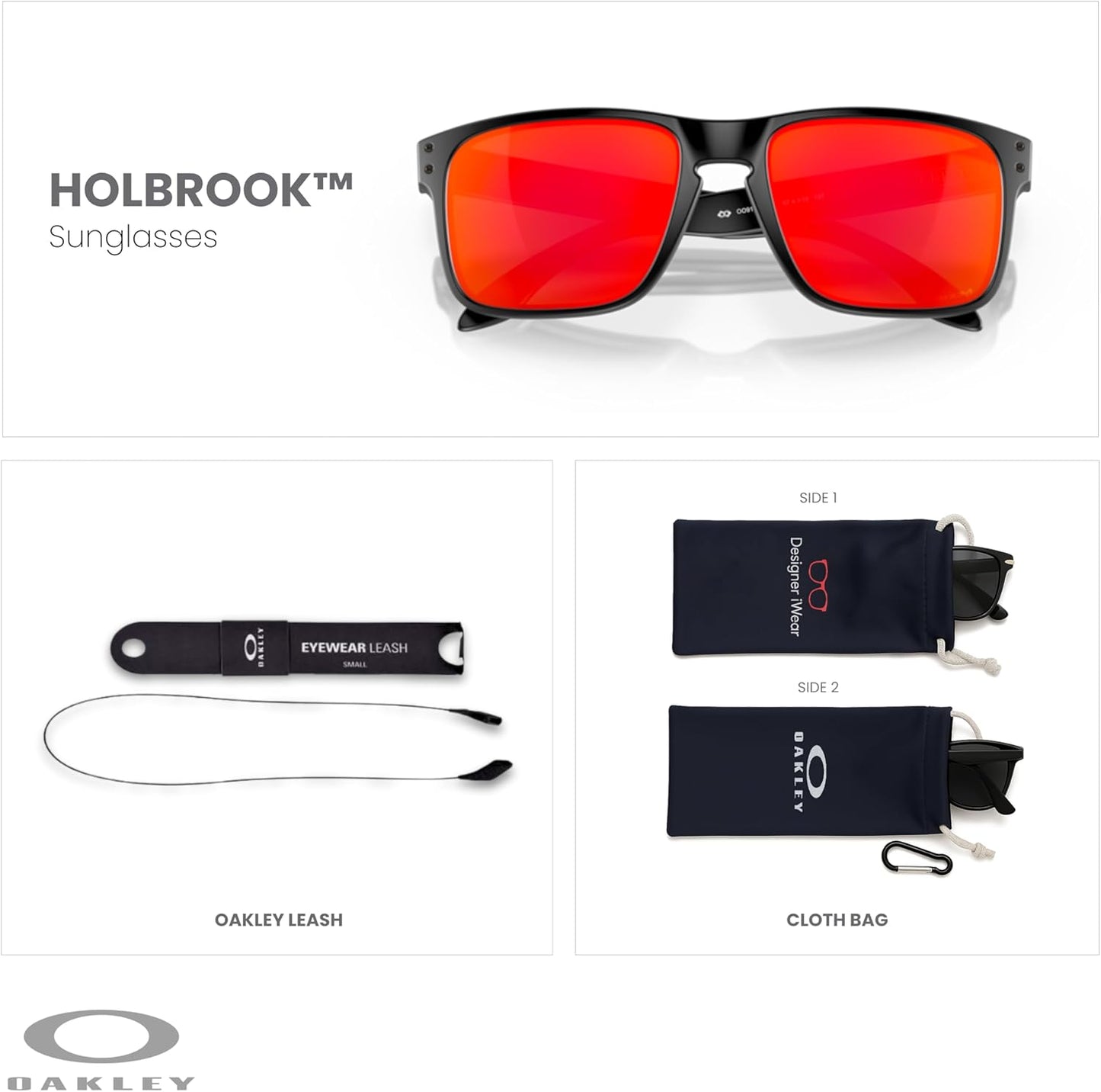 OAKLEY Holbrook OO9102 Square Sunglasses for Men+ Bundle Accessory Leash Kit, Microfiber Pouch