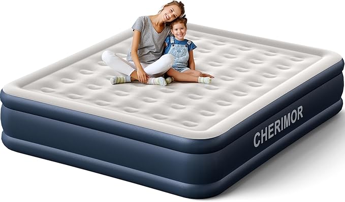 California King Size Air Mattress with Built in Pump, 18" Luxury Thick Inflatable Blow up Mattress for Guests & Home, Fast Self-Inflating Air Bed with Carry Bag for Camping