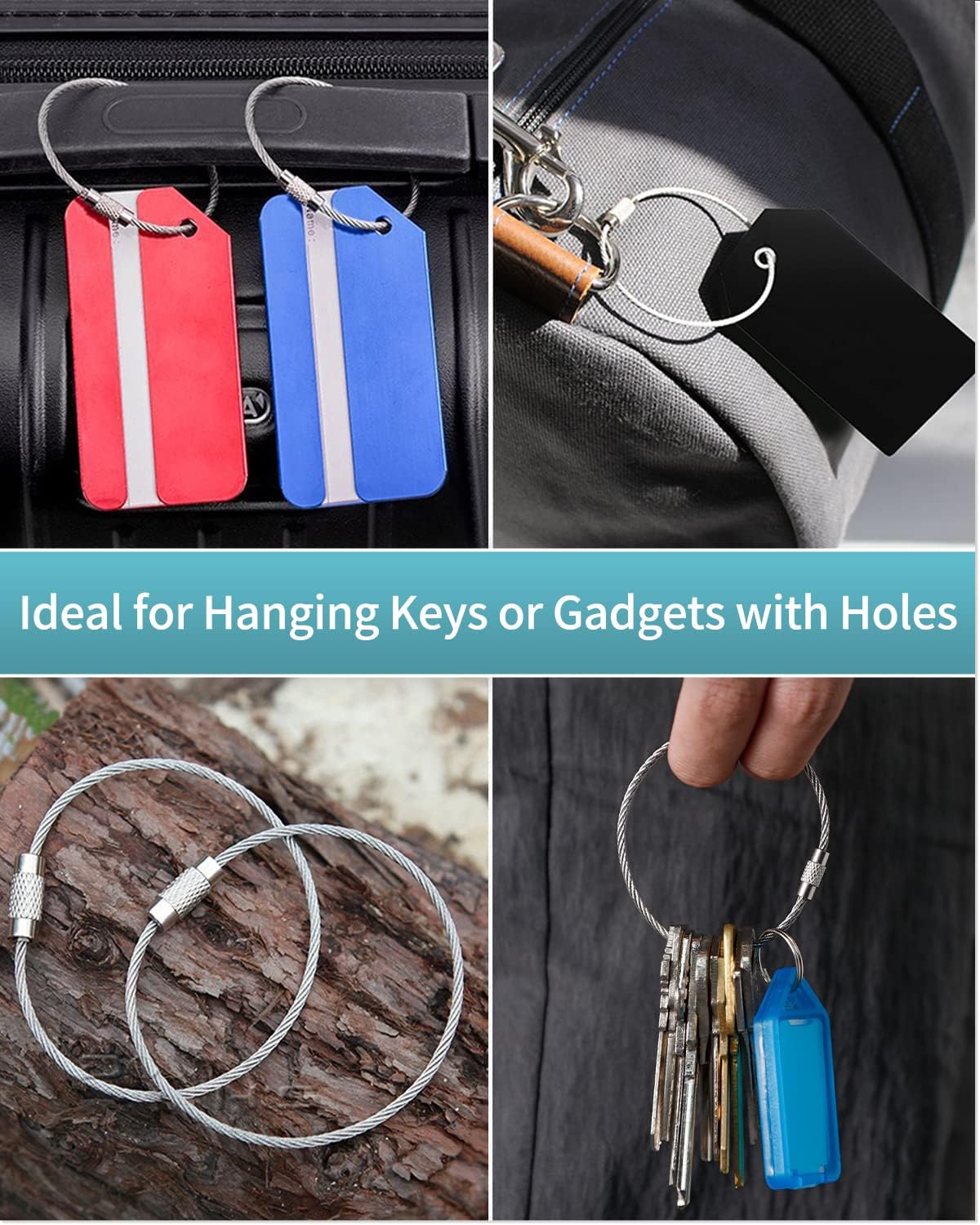 Pawfly 5 Inch/10 Inch Wire Keychain Cable Large Stainless Steel Key Ring Loop Holder, 20/50/100 Pack