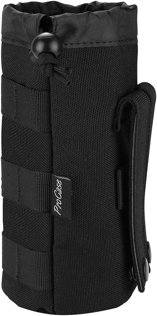 ProCase Tactical Molle Water Bottle Pouch, Military Bottle Holder with Top Drawstring & Mesh Bottom, Portable Water Container Pouch Bag Hydration Carrier for Camping Hiking Hunting Traveling –Black