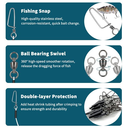 Eupheng Fluorocarbon Leaders - 6/12PCS Invisible Fluorocarbon Leaders for Saltwater and Freshwater, 20LB-80LB with Swivel and Snap