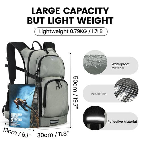 Nepest Hydration Backpack for Hiking, Water Backpack with 3L Water Bladder, 18L Lightweight Day Pack, Hydropack with Storage for Hiking, Biking, Grey