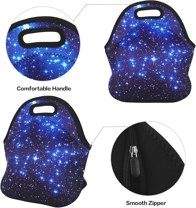 LOVAC Neoprene Lunch Bags,Reusable Lunch Tote,Durable and Waterproof Lunch Bag,Insulated Soft and Lightweight (Blue Stars)
