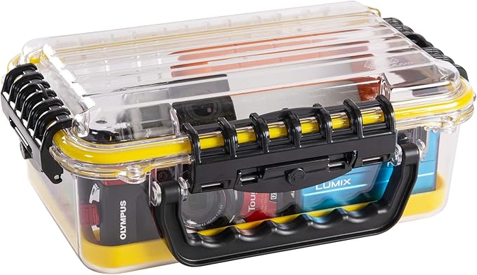 Plano Guide Series 3700 Field Box Waterproof Case, Blue, Large, With Wrist Strap for Boat, Kayak, and Camping, Outdoor Gear Storage, Clear/Yellow & 3440-10 Stowaway