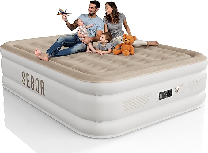 Air Mattress Queen with Built-in Pump 18", Comfortable Self-Inflating Air Mattress with High-Speed Pump, Durable Blow Up Mattress Queen with Storage Bag for Guests, Camping, Travel