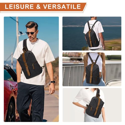 KouLi Buir Canvas Sling bag,Small Crossbody Backpack,Convertible Chest Bag Casual Daypack For Outdoor Cycling Hiking Travel (B2463-Black)