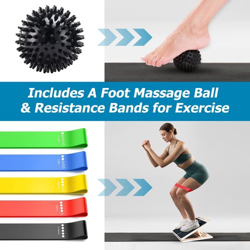 Portable Slant Board Foldable Wooden Calf Stretcher Slant Board for Squats 500 Lbs Weight Capacity, Comes with Resistance Bands & Massage Ball, Adjustable Incline Board for Knees Ankle Heel Feet Leg
