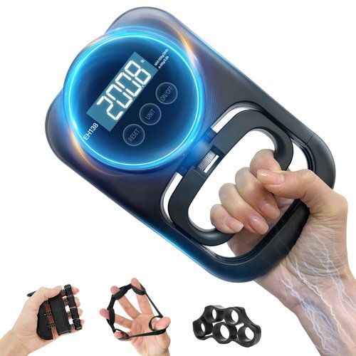 Grip Strength Tester Hand Gripper - Grip Strength Trainer Hand Dynamometer Handheld Meter LED Display Comfortable 265 Lbs / 120 Kgs Finger Strengthener for Sports Home School Gym Use All Black