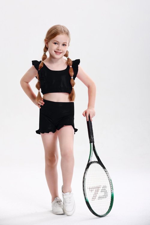 Syhuh Girls' Modern Ruffle Athletic Shorts - Gymnastics, Bright Black