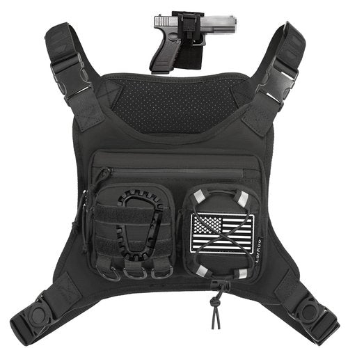 LarKoo Sports Chest Bag & Vest Holster for Men & Women - EDC Pouch Bag Fits Most Pistols, Adjustable IFAK Travel Chest Pack for Running, Hiking, Workouts... (Black)