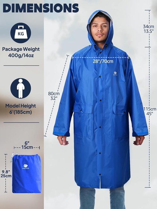 ANYOO Hood Rain Poncho Waterproof Lightweight Raincoat for Men Women Adult with Pocket for Hiking Camping Outdoor Activities