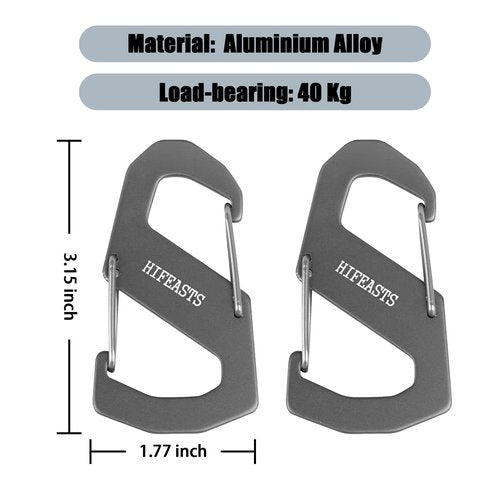 S-Shaped Carabiner for Backpack - Double-Sided Aluminum Carabiner for Camping, Fishing, Outdoor Sports (2PCS Gray)