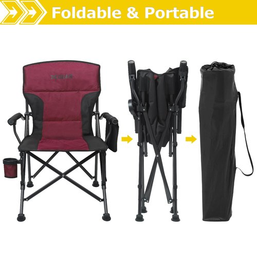 XGEAR Heated Camping Chair for Adults, 3 Heat Levels, Heated Back and Seat, Fully Padded Heated Camp Chair for Outdoor, Battery Not Included(Black/Red)