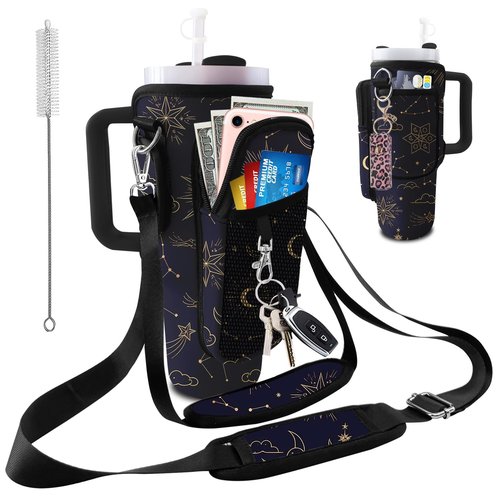 LAOTANGJIA Stanley Cup Bag with Strap Water Bottle Holde 40oz Tumbler Carrier with Strapand 2 Stanley Cup Bag with Strap Stanley Cup Accessories for Hiking Travelling Camping Sun Moon and the Stars