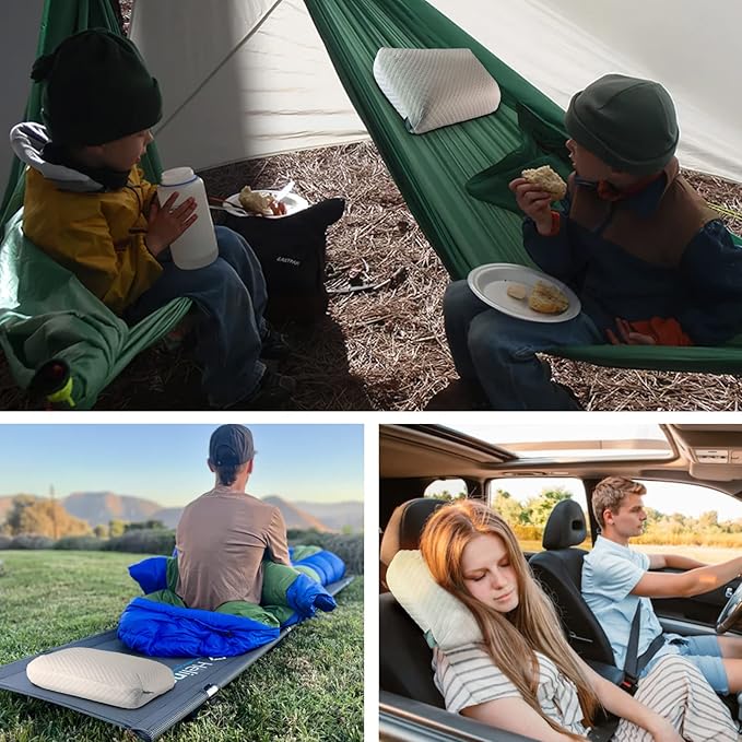Camping Pillow Lightweight, Easy to Carry, Memory Foam Travel Pillow, Backpacking Pillows, Portable Pillows with Travel Storage Bag, Removable Pillow Cover (White)