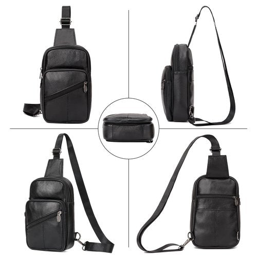 Furoching Daily Sling Bag for Men and Women, Small Leather Crossbody Chest Bag with Adjustable Straps, Lightweight Casual Backpack for Traveling Hiking