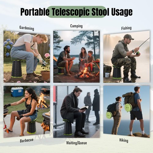 Doseno Upgraded Foldable Stool Thickened, Portable Collapsible Stool Retractable Stool for Fishing, Hiking Tours, BBQ, Parties, Outdoor Activities (Olive Green)