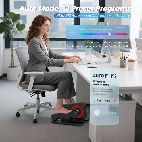Under Desk Elliptical Machine, Elliptical Leg Exerciser with Bluetooth Speaker, 12 Adjustable Speeds, Auto & Manual Modes, Remote Control & LCD Touchscreen Ideal for Seniors (Red-Update)