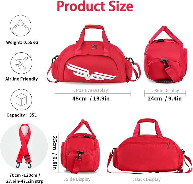 FIORETTO 30L Sports Gym Duffle Bag with Wet Pocket & Shoe Compartment, Weekender Hospital Overnight Bag for Women, Sports Holdall Backpack