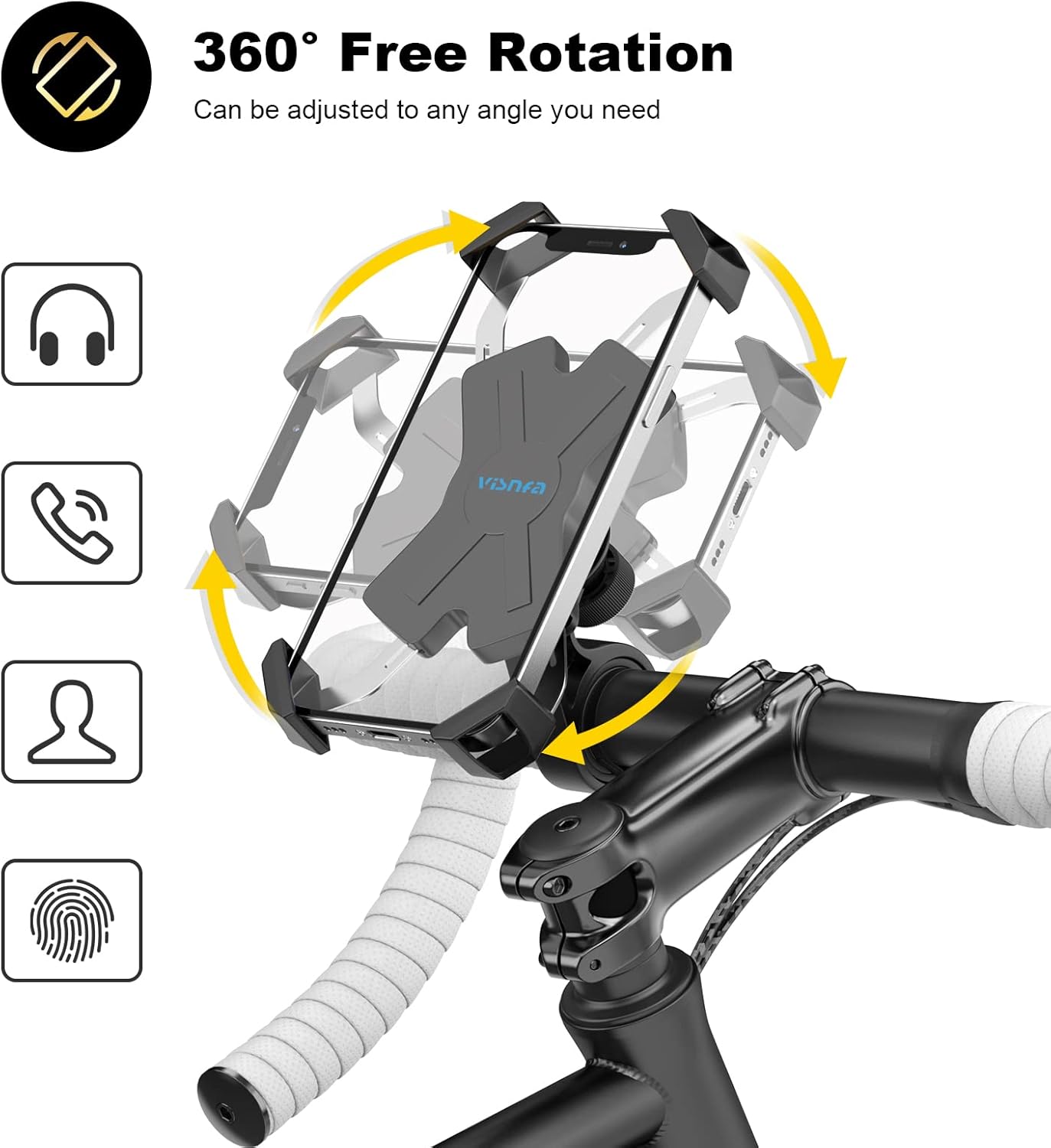 New Bike Phone Mount with Stainless Steel Clamp Arms Anti Shake and Stable 360° Rotation Bike Accessories/Bike Phone Holder for Any Smartphones GPS Other Devices Between 4 and 7 inches