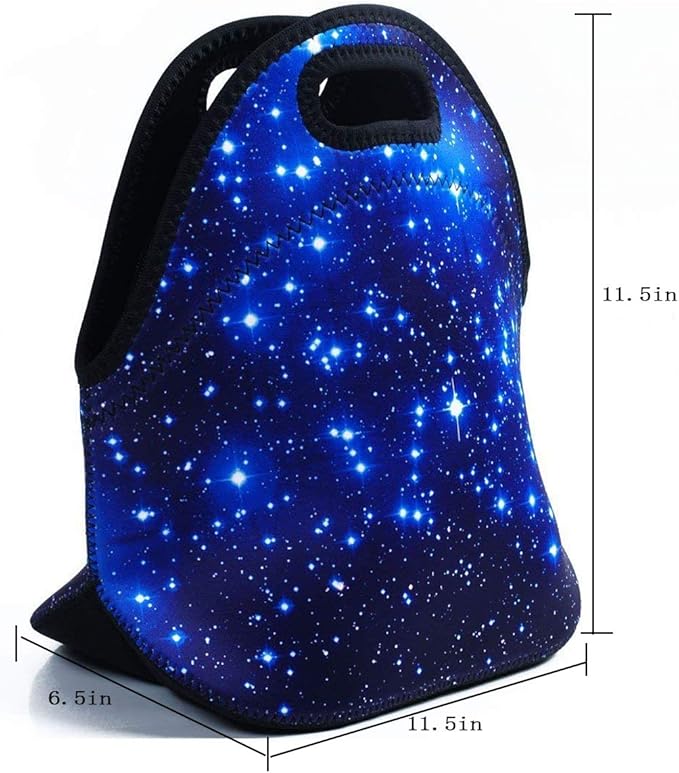 LOVAC Neoprene Lunch Bags,Reusable Lunch Tote,Durable and Waterproof Lunch Bag,Insulated Soft and Lightweight (Blue Stars)