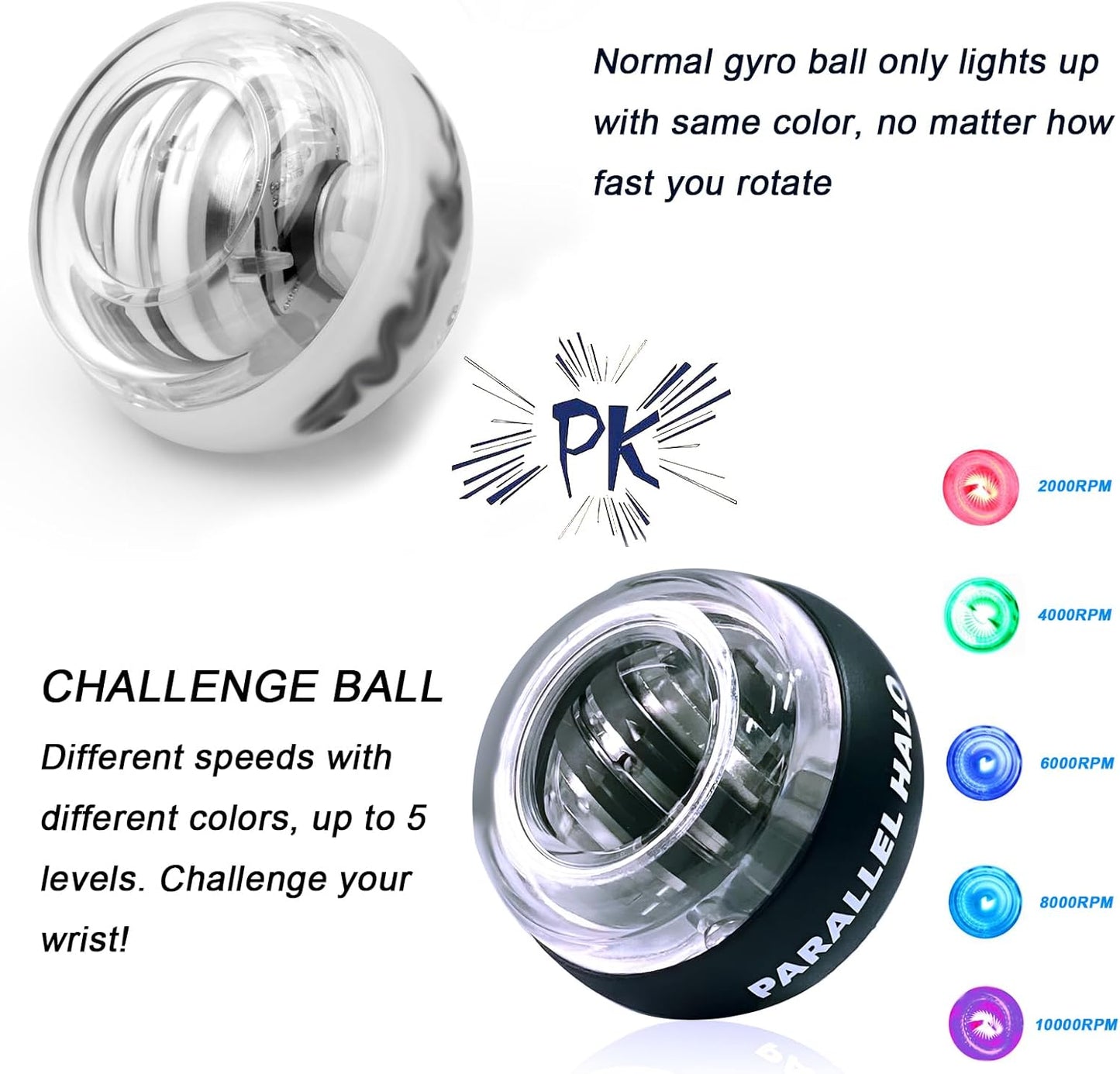 Power Wrist Ball AUTO Start Gyro Ball with LED Lights Forearm Exerciser Wrist Strengthener for Strengthening Muscle and Bones