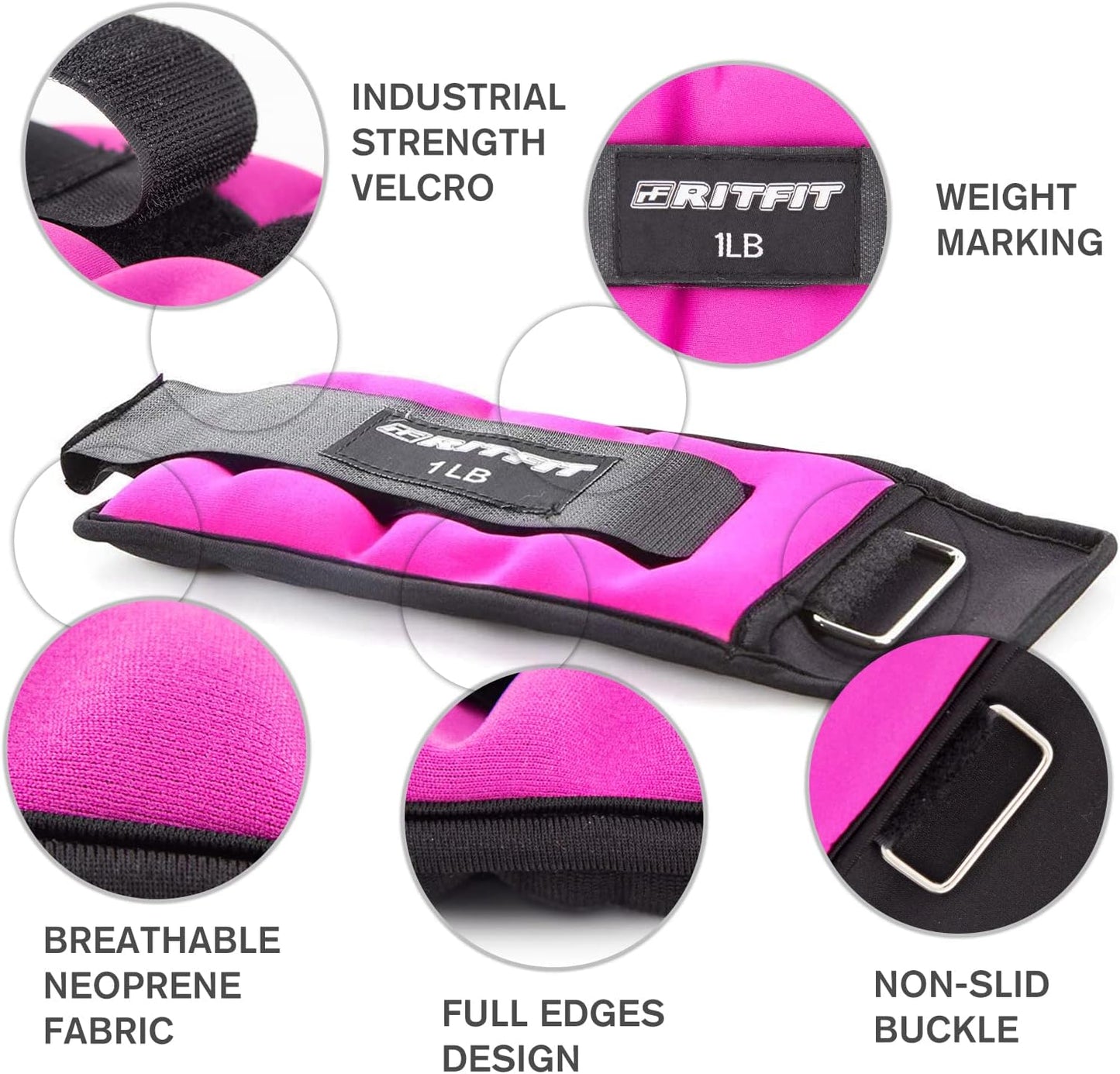 RitFit Ankle Wrist Weights (1 Pair) 1 1.5 2 3 4 5 LB Each with Fully Adjustable Strap for Arm, Hand & Leg - Best for Walking, Jogging, Gymnastics, Aerobics