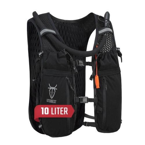 UTOBEST Upgrade Running Hydration Vest 10L, Running Backpack for Women Men Multi-Functional Storage with 2L Hydration Bladder, Adjustable Water Vest for Trail Marathon Race Jogging Cycling Black XL