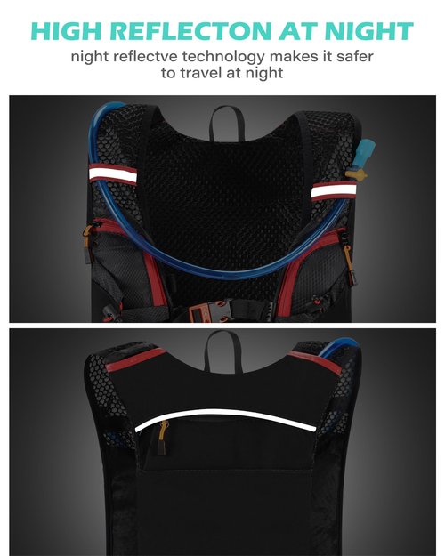 Running Vest Hydration Backpack with 2L Water Bladder, Ideal for Men and Women in Cycling, Hiking, and Outdoor Activities Lightweight Breathable Mesh, Adjustable Straps, Night Reflective Tech Black