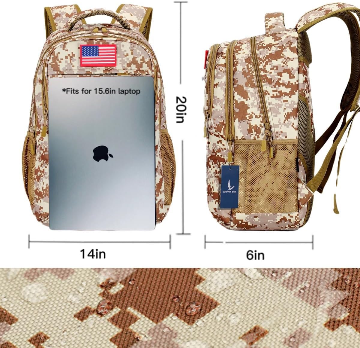 outdoor plus Camo Backpack,Military Boys Backpacks for School,40L Army Bookbag with USB Charging Port Waterproof