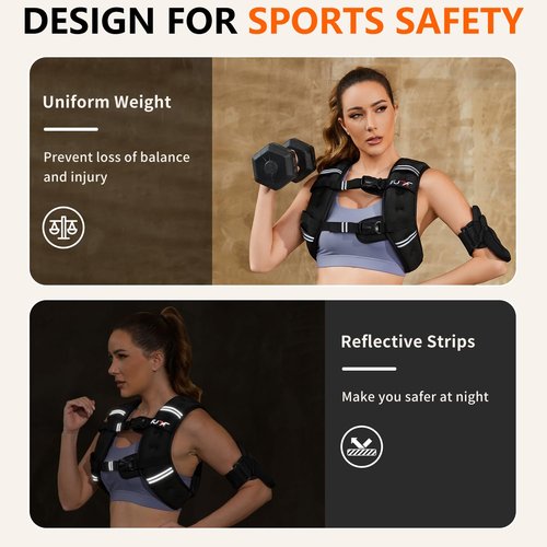 FUFF Weighted vest woman - 5lb Weights with Reflective Stripe, Weighted Vest for Men Women Strength Training Running Walking Jogging