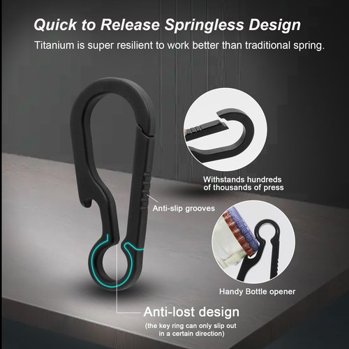 PJYTAC Titanium Carabiner Clip Small Backpack Clip Black Hook Heavy Duty Keychain Clips Anti-Lost Quick Release Key Chain for Keys Bottle Opener Keychain