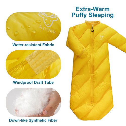 AZITREK T40 Toddler Sleeping Bags Boys Girls |Ages 2-4| Puffy Kids Sleeping Bag Camping Sleepovers |up to 46 in| Lightweight Compact Comfort for Indoor Outdoor | Machine Washable (Autumn)
