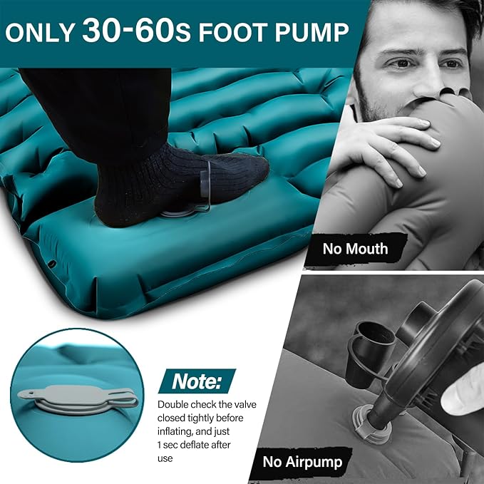 Camping Sleeping Pad, Ultralight Camping Mat with Pillow Built-in Foot Pump Inflatable Sleeping Pads Compact for Camping Backpacking Hiking Traveling Tent