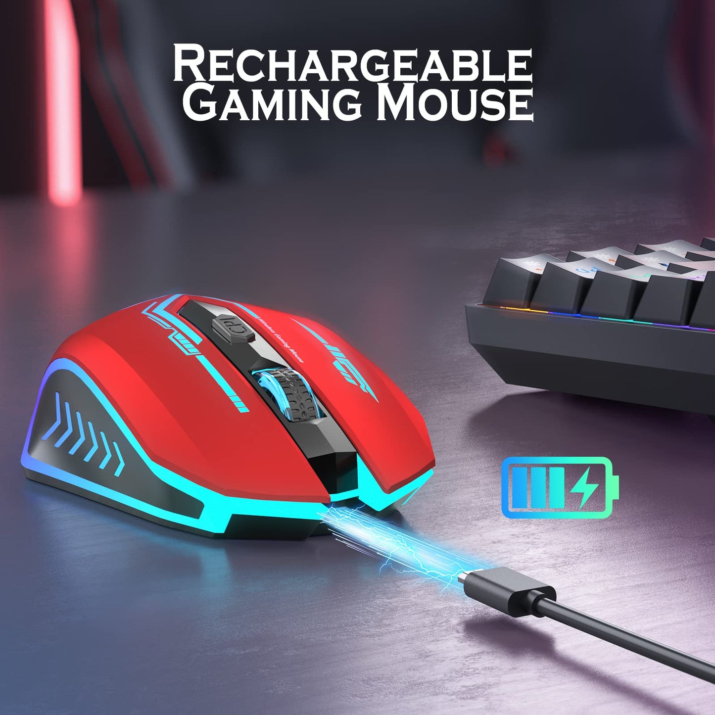 UHURU Wireless Gaming Mouse Up to 12000 DPI, Rechargeable USB-C Wireless Mouse with 7 Buttons 7 Dynamic LED Color Ergonomic Programmable MMO RPG for PC Laptop, Compatible with Windows Mac